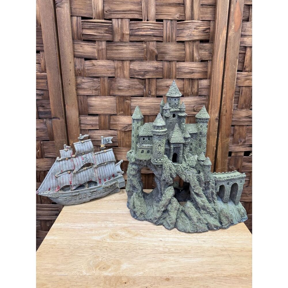 Decorative Castle and Pirate Ship Aquarium Ornament